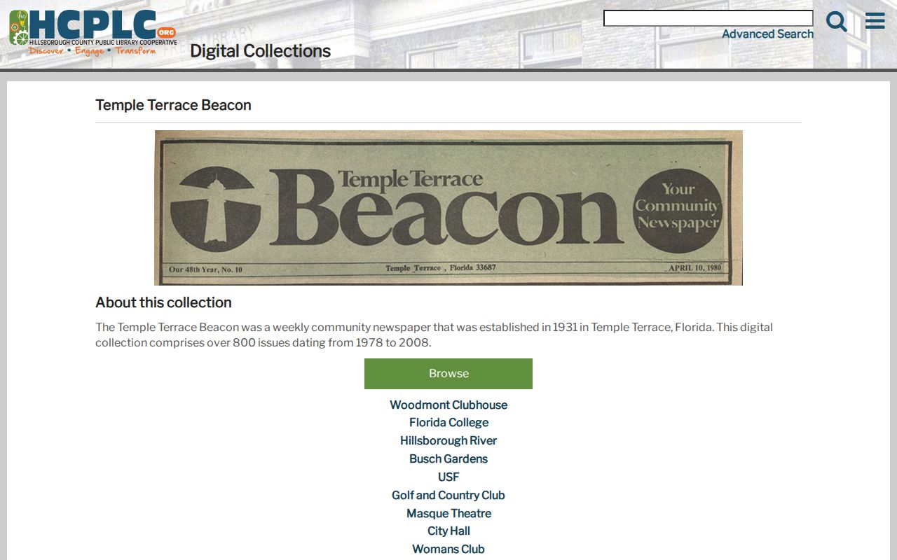 Temple Terrace Beacon archive used beside city directories