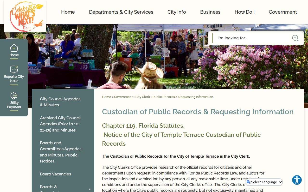 Temple Terrace residents directory city public records request page