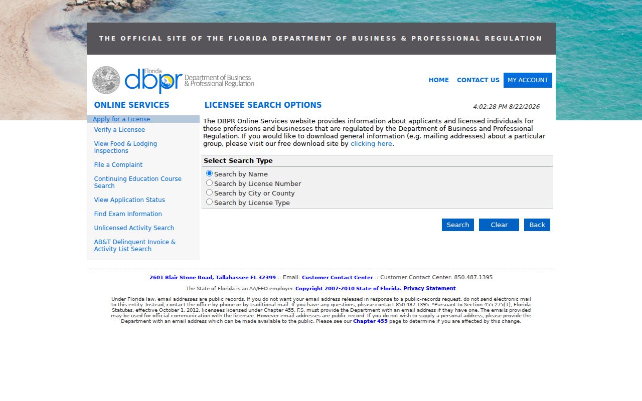 Temple Terrace residents directory Florida professional license search