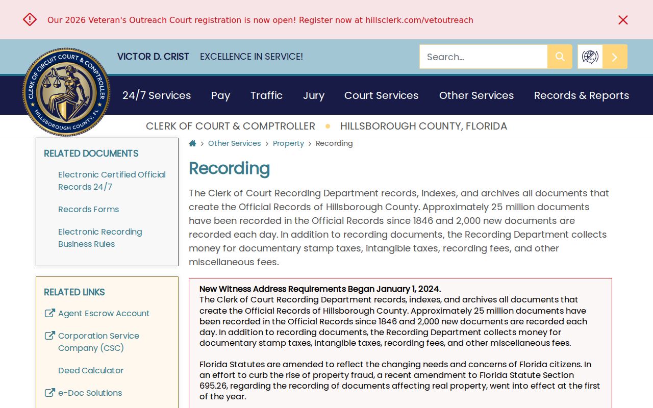 Hillsborough Clerk historical Official Records access for Temple Terrace previous residents