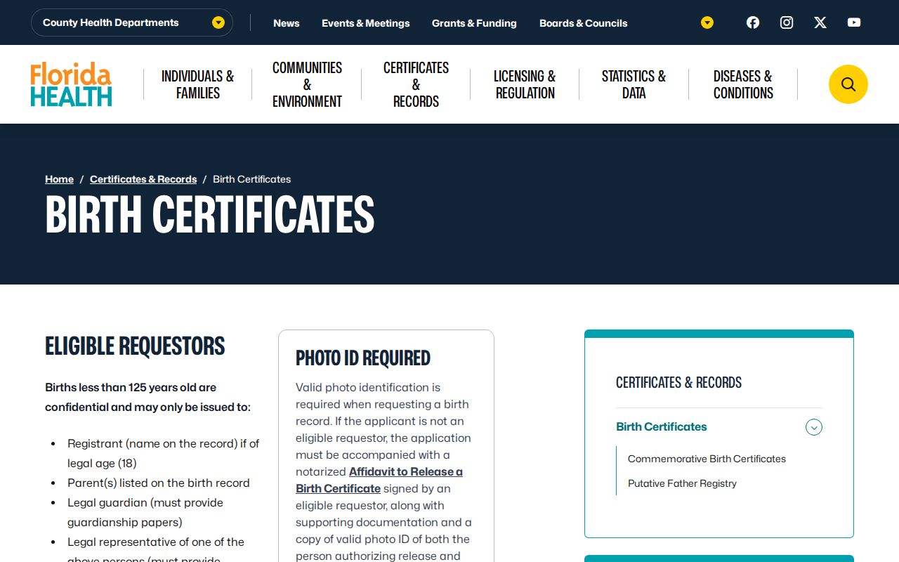 Florida birth certificate access for Temple Terrace resident verification