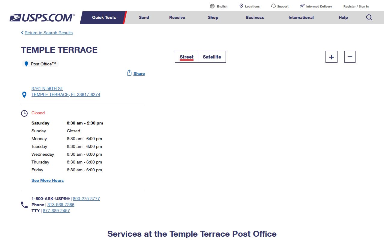 Temple Terrace Post Office for ZIP code 33617